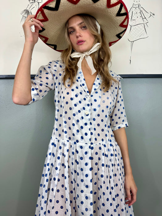 Francine, 40s French blue dot cotton dress