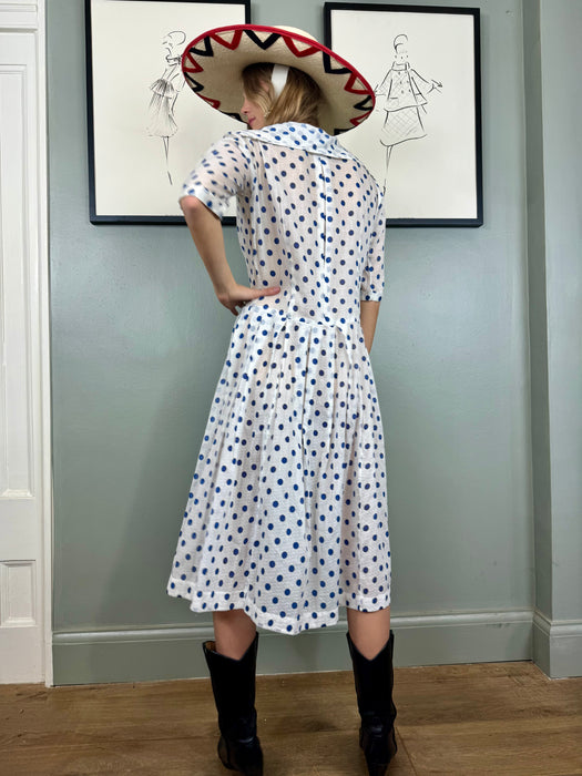 Francine, 40s French blue dot cotton dress