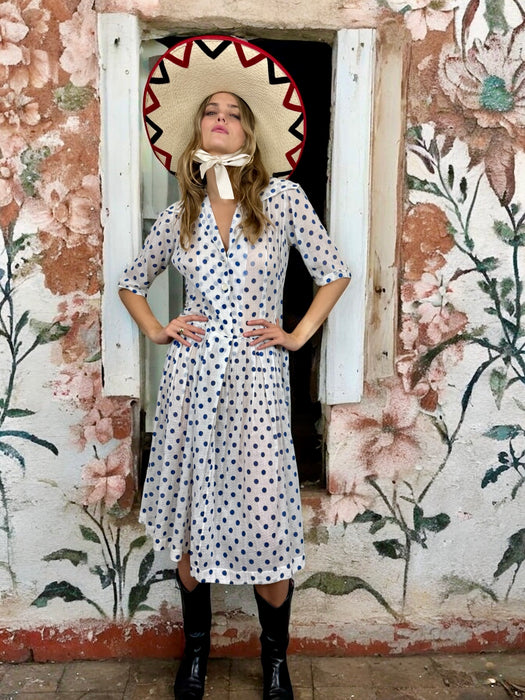 Francine, 40s French blue dot cotton dress