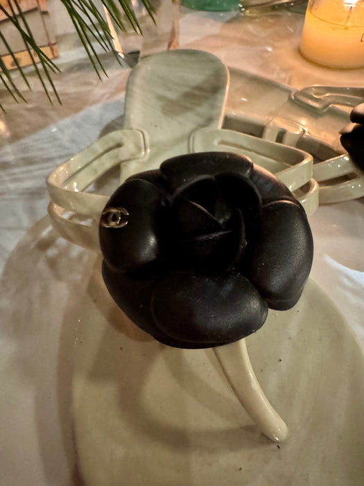 Chanel, camelia leather flower plastic flip flops
