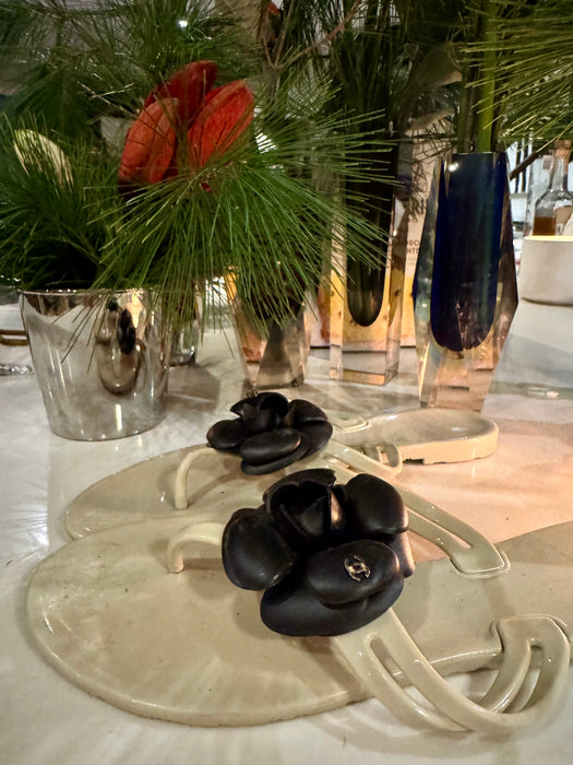 Chanel, camelia leather flower plastic flip flops