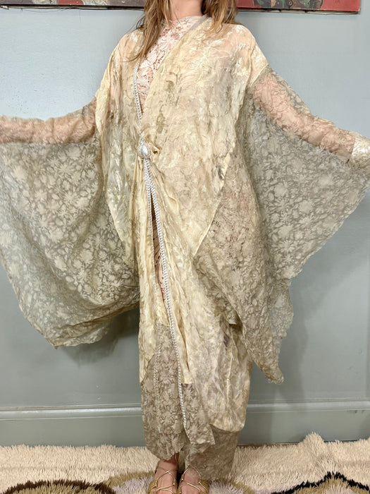 Norma Kamali, 70s draped cream jersey dress