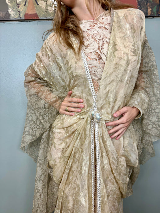 Norma Kamali, 70s draped cream jersey dress