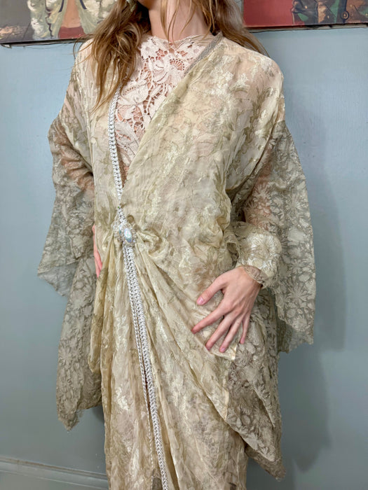 Norma Kamali, 70s draped cream jersey dress