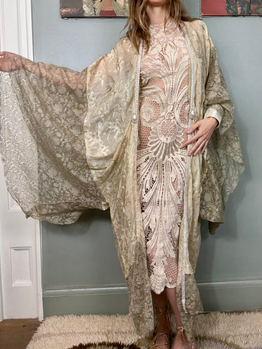 Eva, 20s silk lamé and silver lace robe