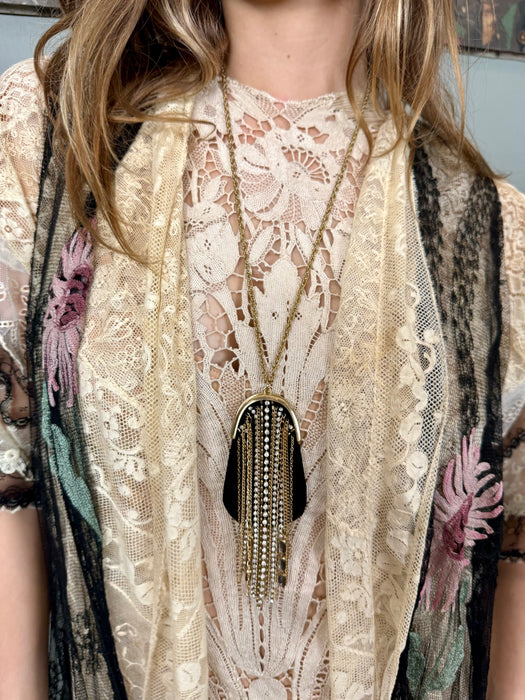 Goa, 20s black mini velvet fringed purse necklace