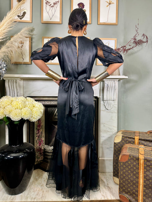 Hera, 30s black silk and net gown