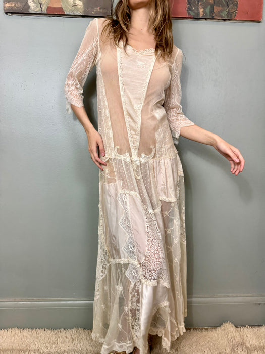 Amandine, 40s mixed lace and silk dress