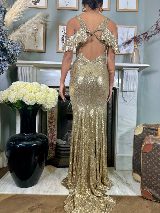 Lunar, vintage gold sequins fishtail gown