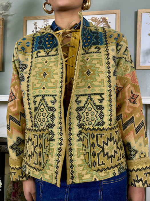 Sage, vintage woven print jacket