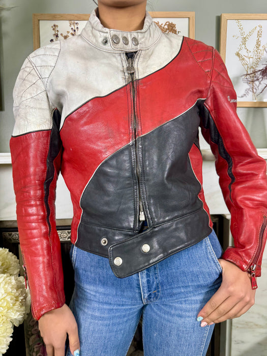 Bless the Holi, 70s leather hand painted bike jacket