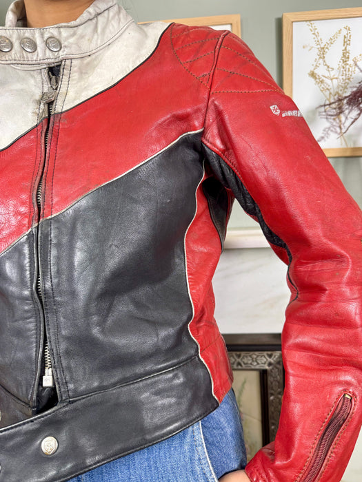 Bless the Holi, 70s leather hand painted bike jacket