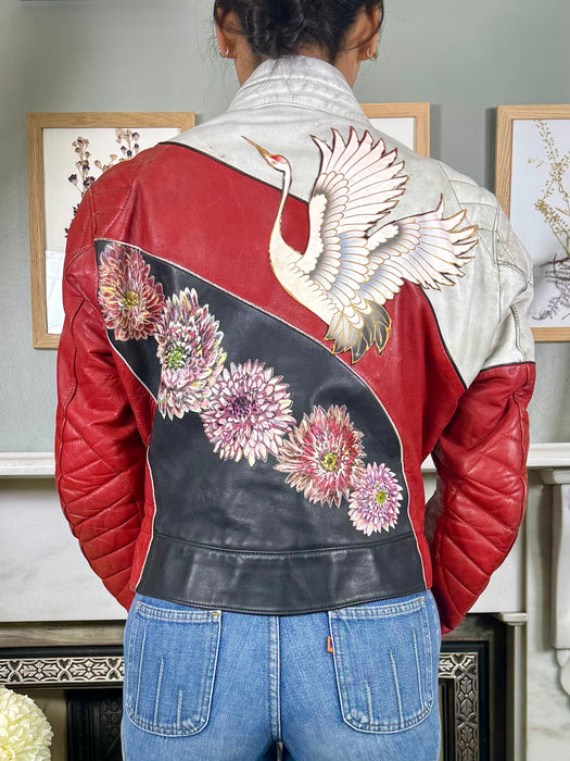 Bless the Holi, 70s leather hand painted bike jacket