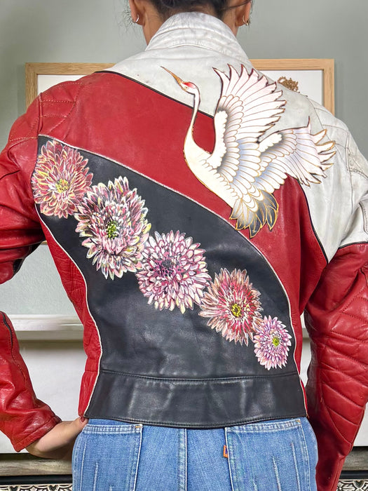 Bless the Holi, 70s leather hand painted bike jacket