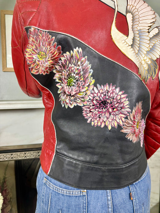 Bless the Holi, 70s leather hand painted bike jacket