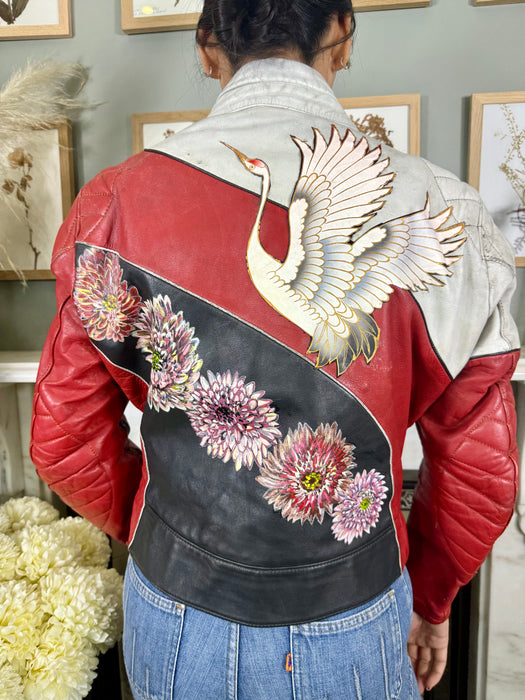 Bless the Holi, 70s leather hand painted bike jacket