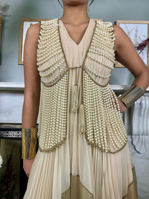 Emma, vintage faux pearl and chain waistcoat