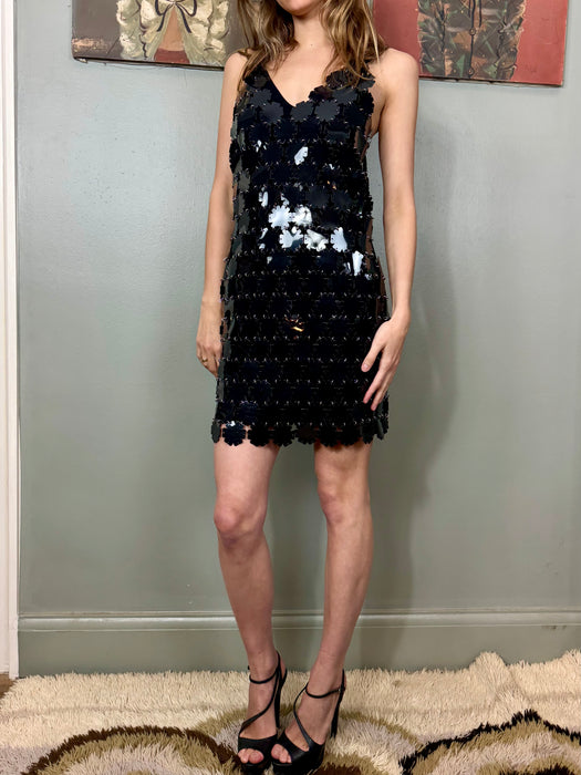 Pacco Rabanne, PVC black link floral dress