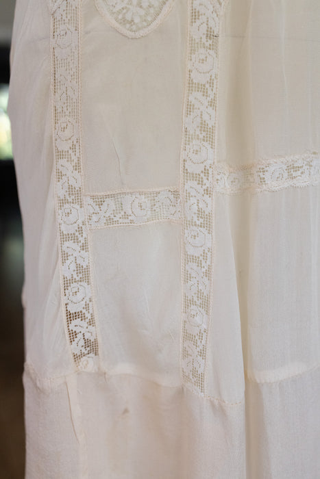 Yuri, reworked 20s cream silk and lace scalloped dress