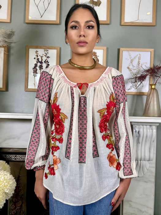 Diane, 70s Romanian floral embroidered blouse