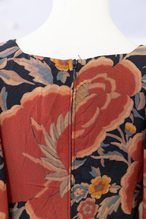 Mary, 70s silk floral print long dress wit balloon sleeves