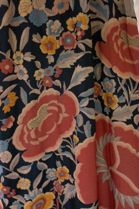 Mary, 70s silk floral print long dress wit balloon sleeves
