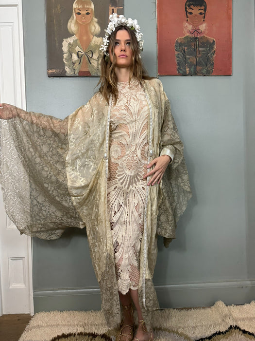 Eva, 20s silk lamé and silver lace robe