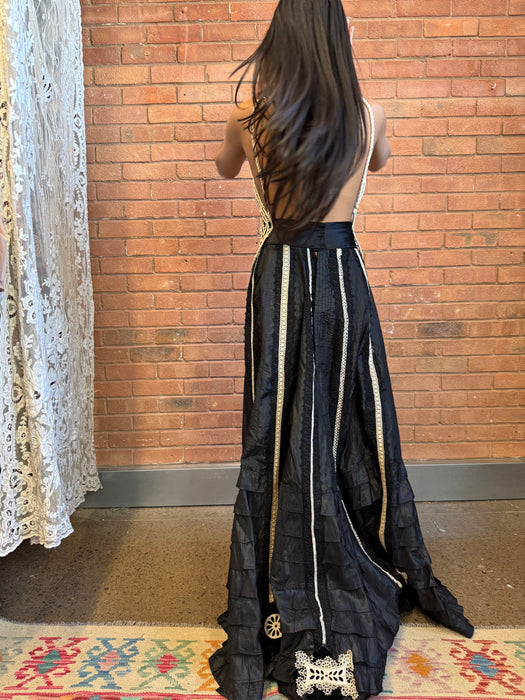 Alina, reworked Victorian tape work and silk lace dress