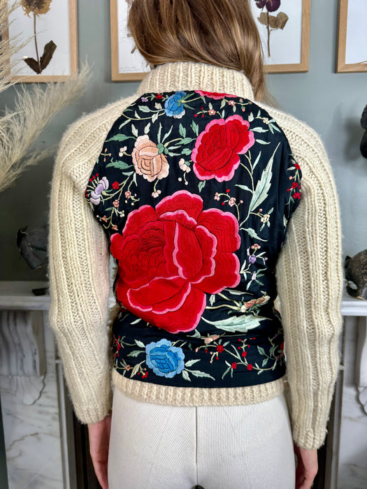 Delilah, 70s cream sheepskin and embroidered zip cardigan