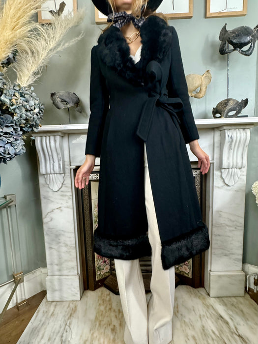 Jara, 70s black wool fur coat