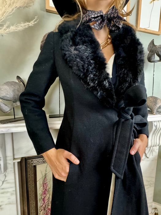 Jara, 70s black wool fur coat