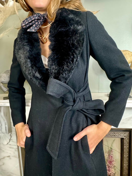 Jara, 70s black wool fur coat