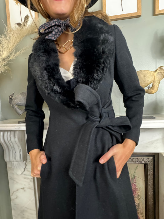 Jara, 70s black wool fur coat
