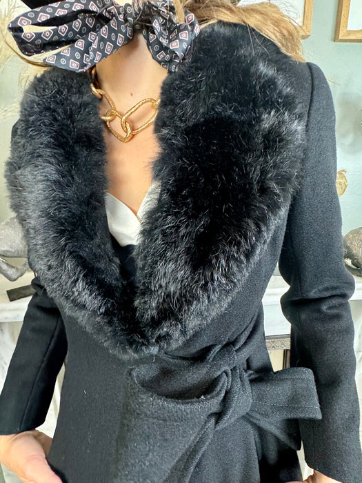 Jara, 70s black wool fur coat