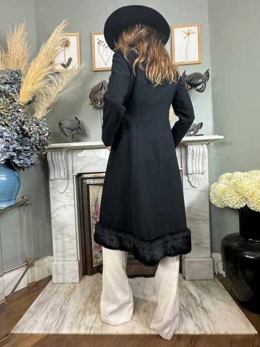 Jara, 70s black wool fur coat