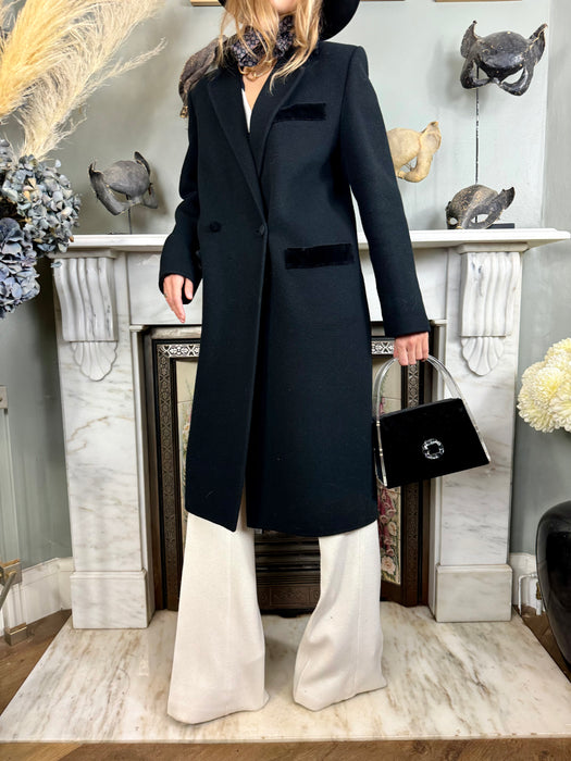Roula, 80s black wool double breasted coat