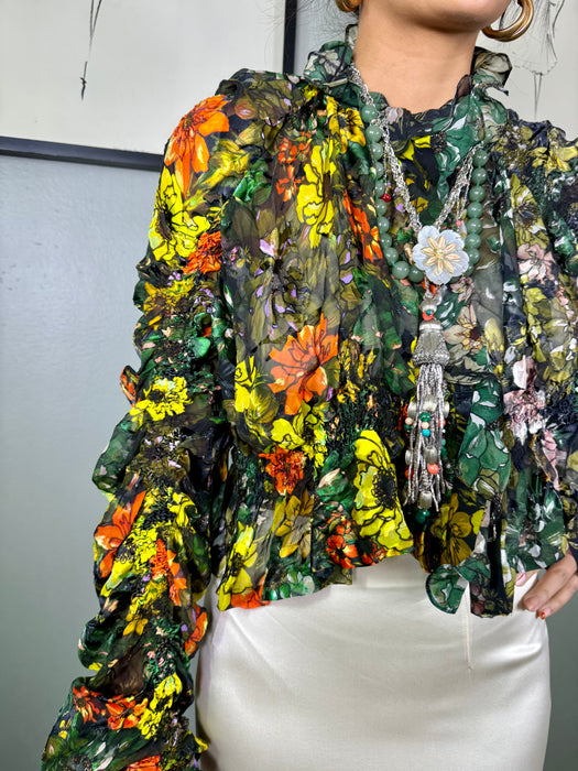 Preen, floral silk, smocked jacket