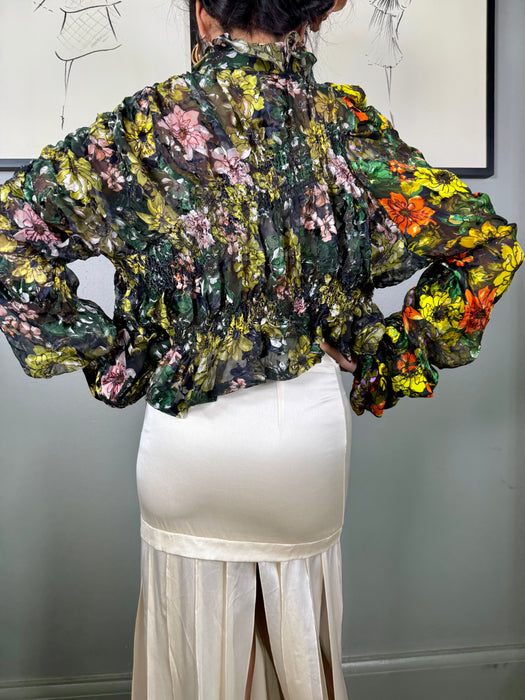 Preen, floral silk, smocked jacket