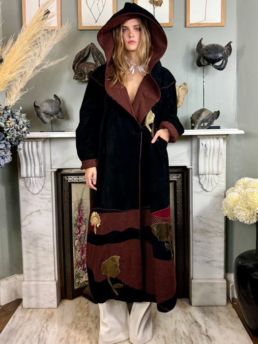 Pandora, 70s black suede patchwork coat