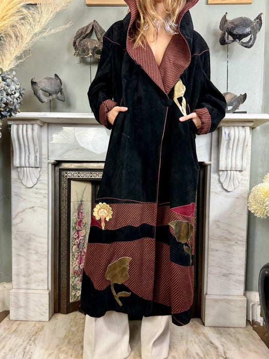 Pandora, 70s black suede patchwork coat