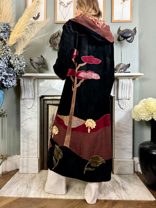 Pandora, 70s black suede patchwork coat