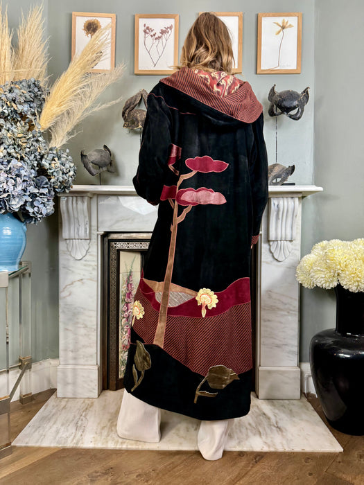 Pandora, 70s black suede patchwork coat
