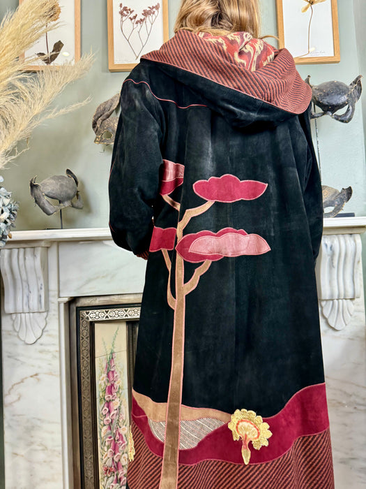 Pandora, 70s black suede patchwork coat