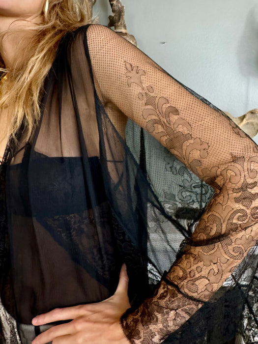 Bonnie, 30s silk chiffon and lace cover up robe