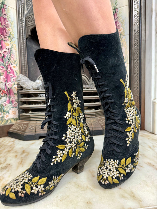 Christian, 80s embroidered floral suede boots