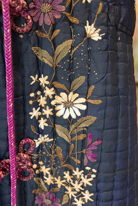 Tara, Victorian silk embroidered floral quilted long coat
