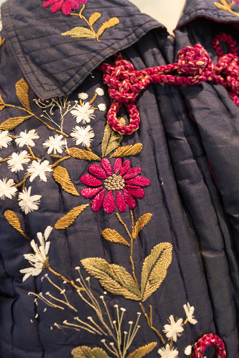 Tara, Victorian silk embroidered floral quilted long coat