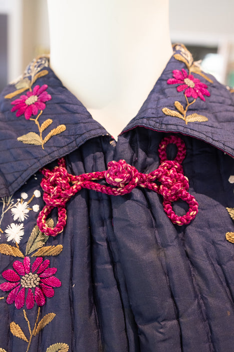Tara, Victorian silk embroidered floral quilted long coat