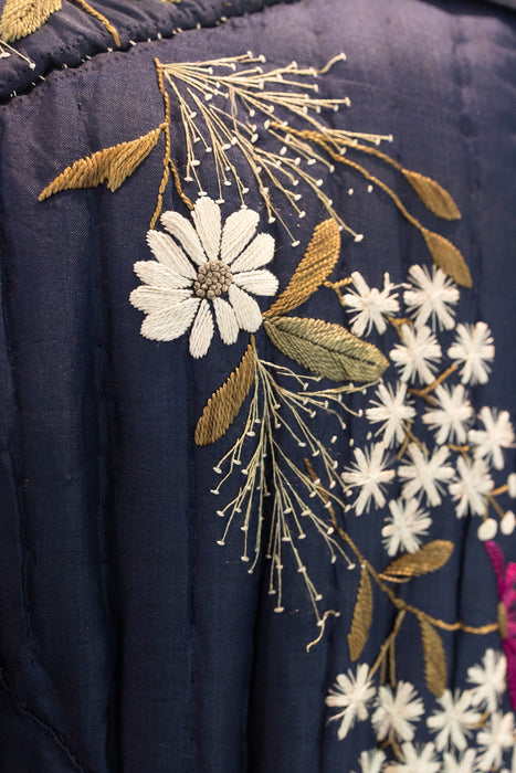 Tara, Victorian silk embroidered floral quilted long coat