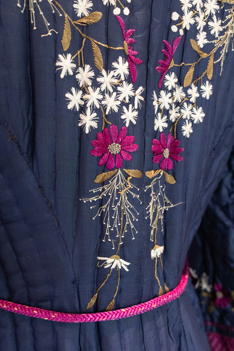 Tara, Victorian silk embroidered floral quilted long coat